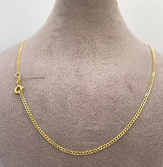 18K GOLD CURB NECKLACE Chain (1.5mm)Thickness, Real Gold,Solid Gold,For Him,For Her,Birthday Gift,Anniversary Gift,Gift For Dad/Mum.