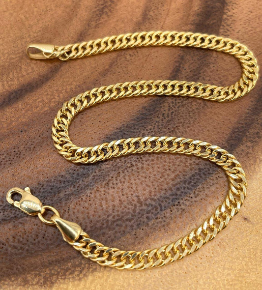 18K Solid Gold Curb Cuban Bracelet Chain, Real 18K Yellow Gold Bracelet, 3mm wide_8" Curb Links Bracelet for Men & Women, Birthday Gift!