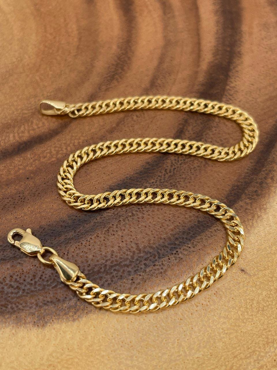 18K Solid Gold Curb Cuban Bracelet Chain, Real 18K Yellow Gold Bracelet, 3mm wide_8" Curb Links Bracelet for Men & Women, Birthday Gift!