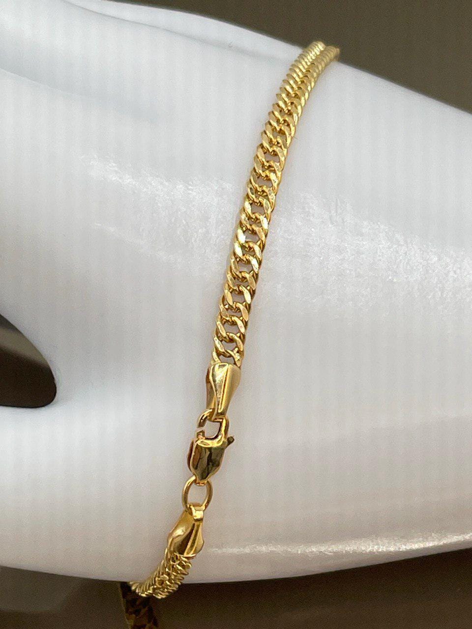 18K Solid Gold Curb Cuban Bracelet Chain, Real 18K Yellow Gold Bracelet, 3mm wide_8" Curb Links Bracelet for Men & Women, Birthday Gift!
