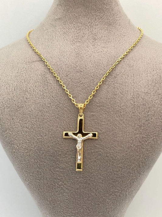 Solid 18K Cross Necklace Gold, Real Gold Crucifix & Necklace, Solid Cable Necklace(1.2 mm) Thickness, Gift For Her/Him!