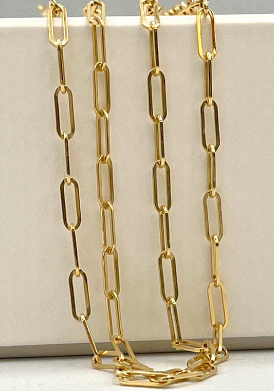 18K Solid Gold Paperclip Chain Necklace – Real 18K Yellow Gold – 2.5mm Thick, 20 Inch – Dainty Everyday Chain – Unisex Gold Necklace