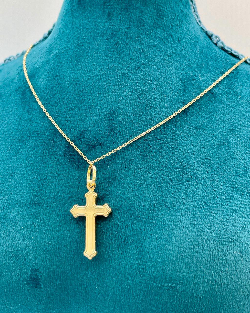 18K Solid Gold Cross Necklace, Real Gold Cable Chain, Dainty Gold Cross Pendant for Men & Women, Everyday Religious Jewelry