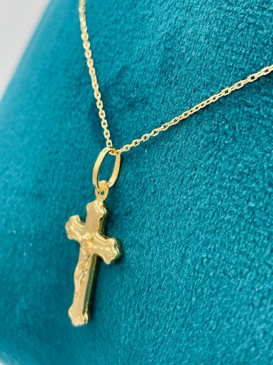 18K Solid Gold Cross Necklace, Real Gold Cable Chain, Dainty Gold Cross Pendant for Men & Women, Everyday Religious Jewelry