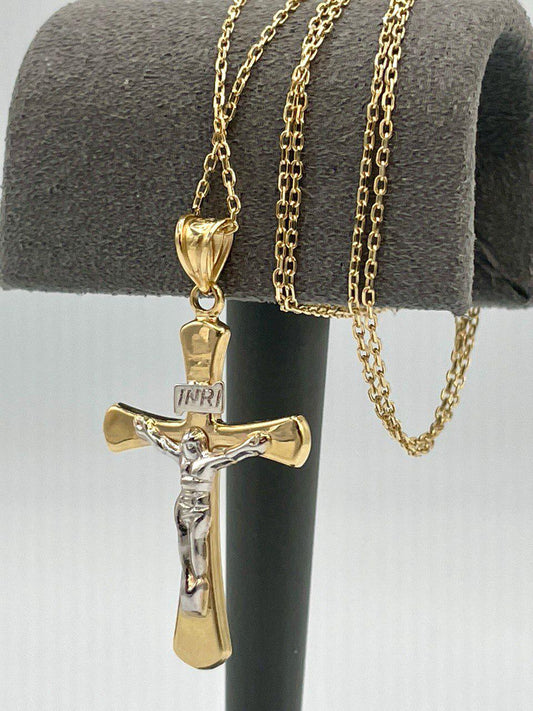 18K Cross Necklace, Real Gold Crucifix Necklace,1.5"Height Cross, Cable Chain Necklace, Birthday Gift, Mothers Day, Gift For Her/Him!
