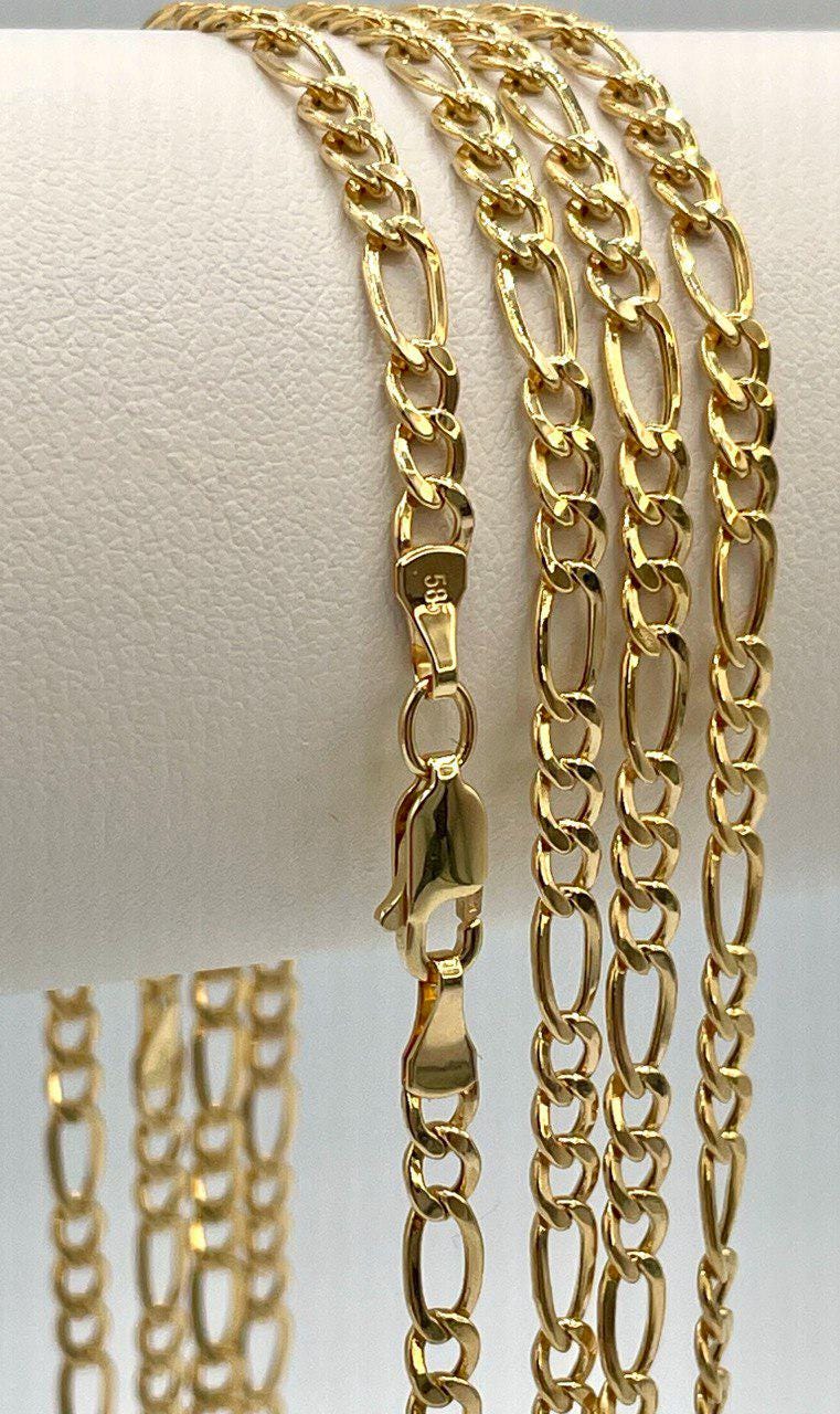 14K Solid Gold Figaro Necklace Chain,(3.5 mm) Width ,Real Gold Necklace, yellow Necklace Chain, Birthday Gift For Her/Him