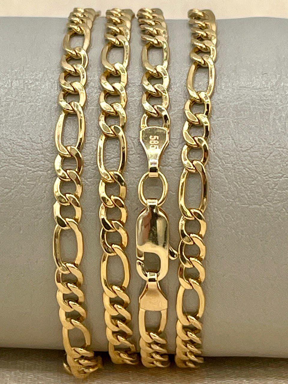 14K Solid Gold Figaro Necklace Chain,(3.5 mm) Width ,Real Gold Necklace, yellow Necklace Chain, Birthday Gift For Her/Him