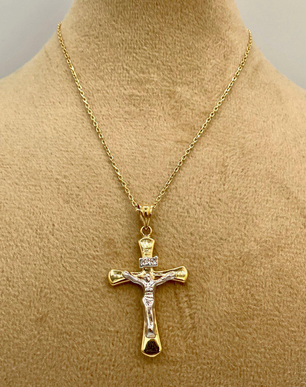 18K Cross Necklace, Real Gold Crucifix Necklace,1.5"Height Cross, Cable Chain Necklace, Birthday Gift, Mothers Day, Gift For Her/Him!