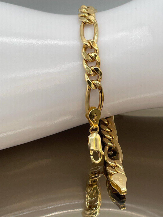 18K Real Gold Figaro Bracelet,6.5mm Width, Figaro Link Chain, Birthday Gift For Her/Him
