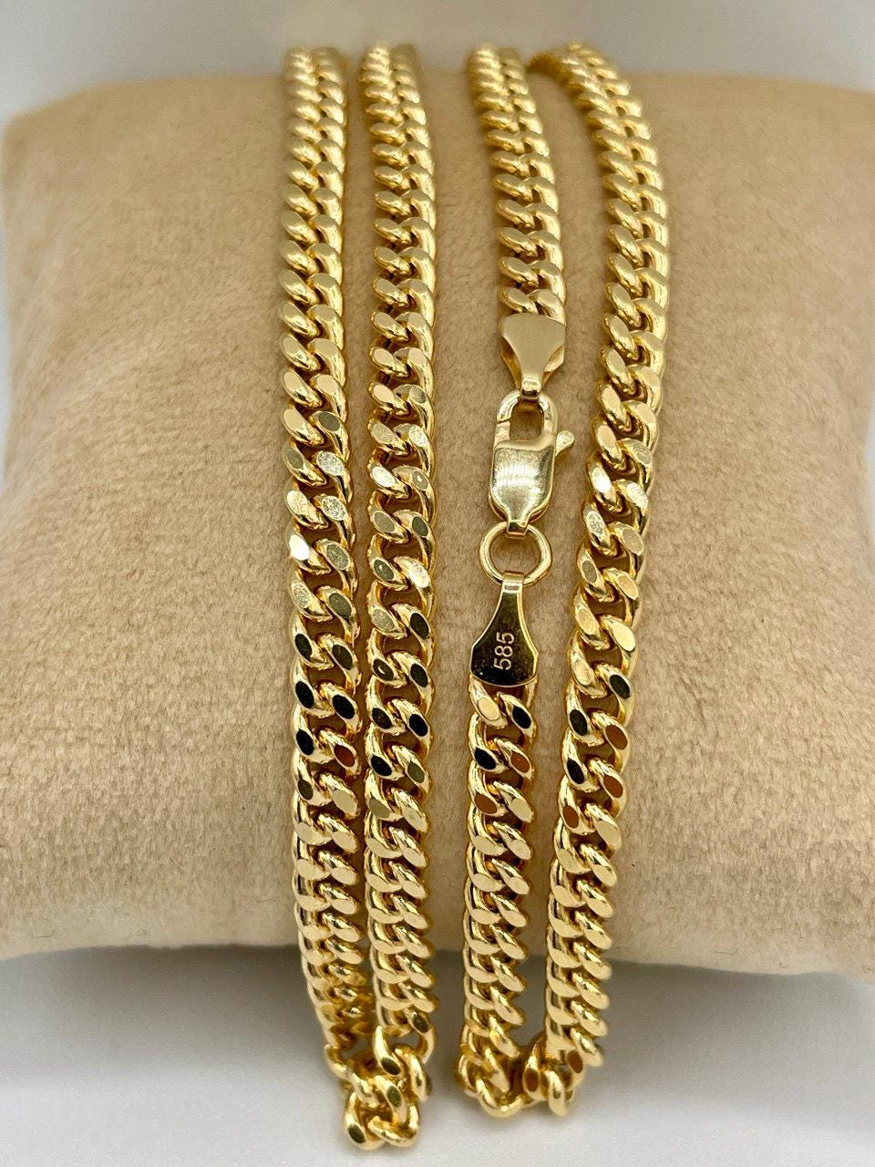 14K Solid Gold Curb Necklace,Real Solid Link Curb Gold,(4.5 mm)Width, Chunky Necklace Chain, Birthday Gift For Her/Him.