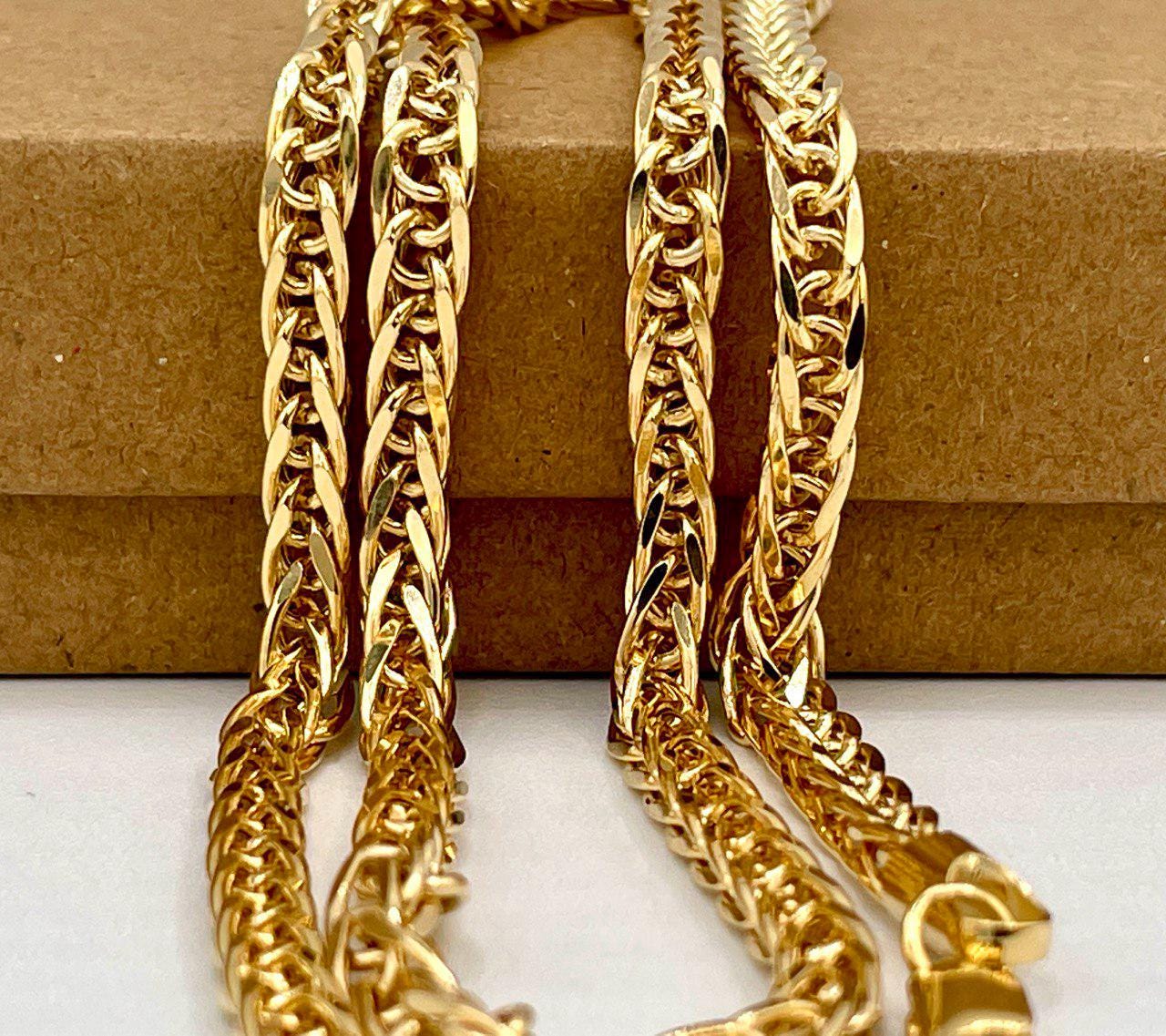 14K Solid Gold Franco, Real Gold Chain Necklace,(4mm)Thickness, Fox Chain, Birthday Gift For Her/Him