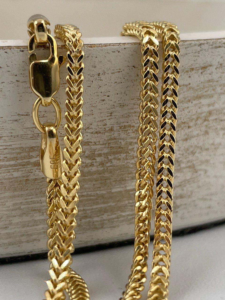 14K Solid Gold Franco Necklace Chain, Real Gold Chain,(2mm) Thickness, Birthday Gift Her/Him