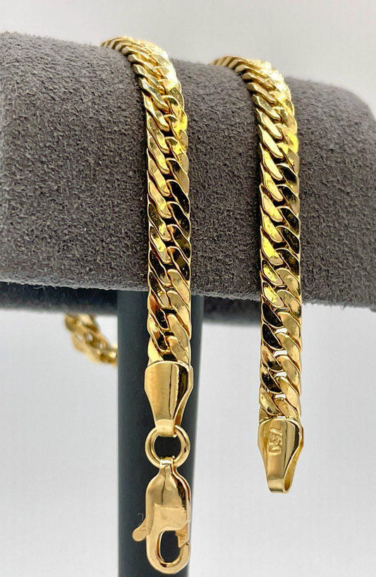 18K Solid Gold Curb Bracelet, Real Gold Cuban Bracelet,(4mm) Thickness, Gift For Her/Him