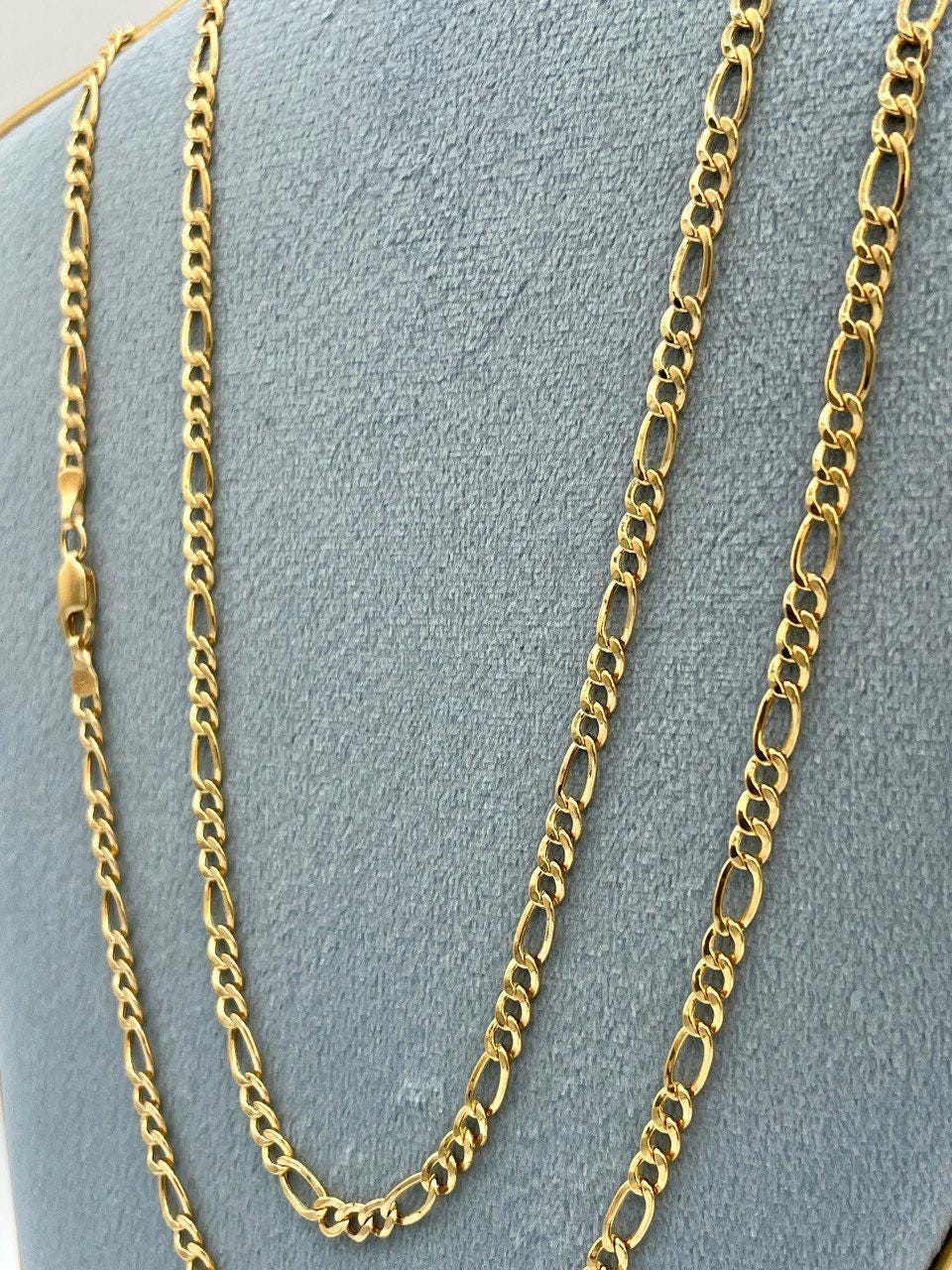 14K Solid Gold Figaro Necklace Chain,(3.5 mm) Width ,Real Gold Necklace, yellow Necklace Chain, Birthday Gift For Her/Him