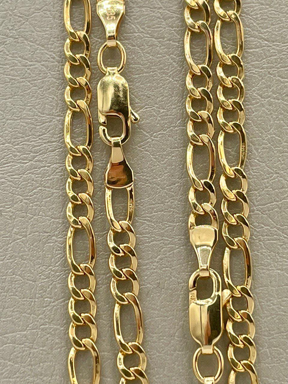 14K Solid Gold Figaro Necklace Chain,(3.5 mm) Width ,Real Gold Necklace, yellow Necklace Chain, Birthday Gift For Her/Him