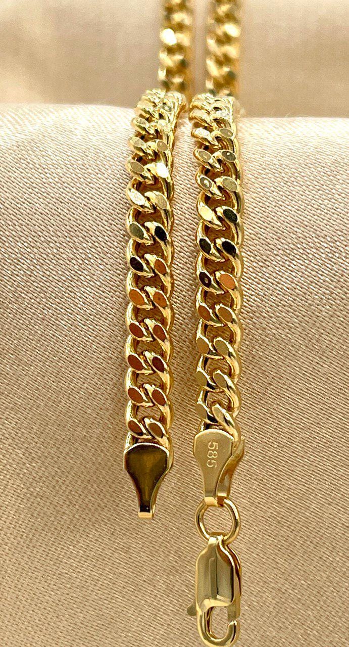 14K Solid Gold Curb Necklace,Real Solid Link Curb Gold,(4.5 mm)Width, Chunky Necklace Chain, Birthday Gift For Her/Him.