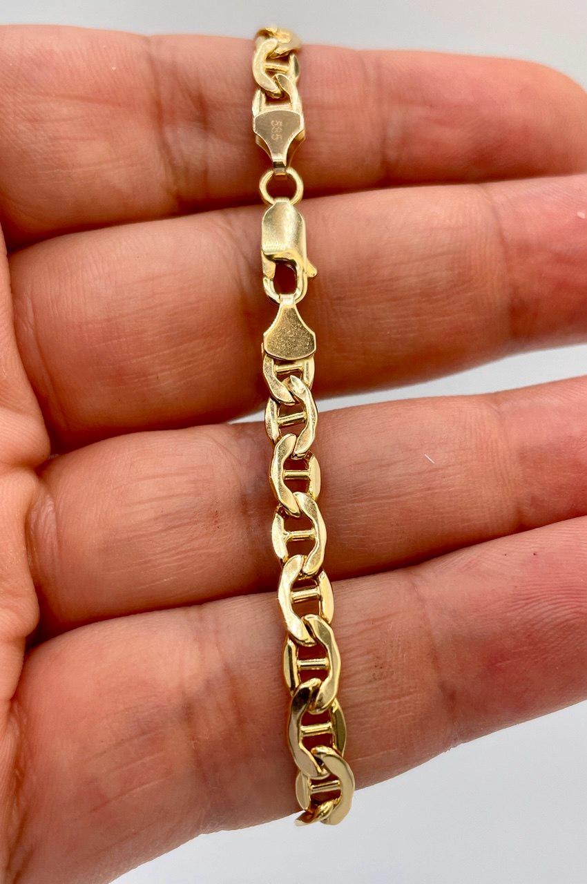 14K Solid Gold Anchor Bracelet, Solid Link Gold, (5 mm)Width,Real Gold Bracelet,Birthday Gift For Her/Him!