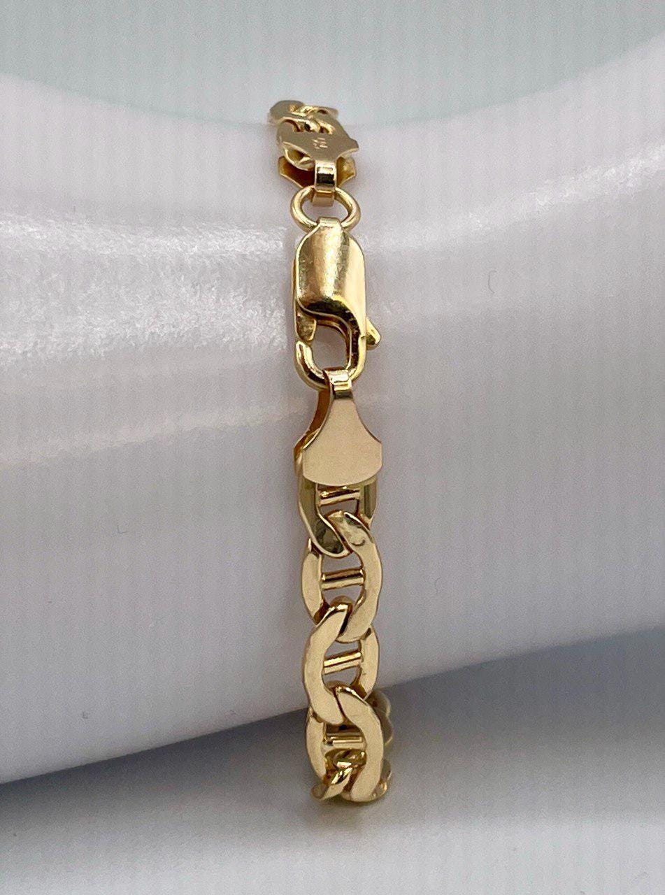 14K Solid Gold Anchor Bracelet, Solid Link Gold, (5 mm)Width,Real Gold Bracelet,Birthday Gift For Her/Him!