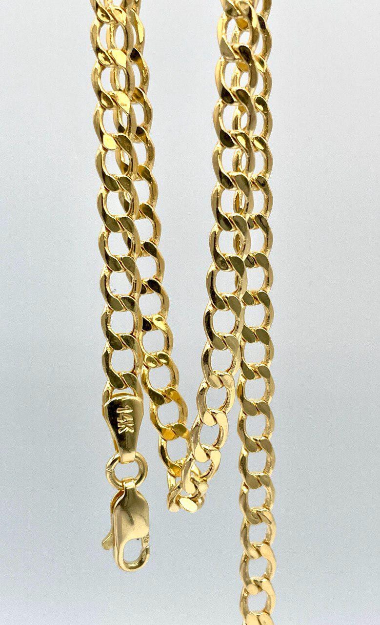14K Solid Gold,Curb Necklace Chain,(4.5mm)Width,Real Solid Gold, Chunky Necklace Chain,Birthday Gift For Her/Him!