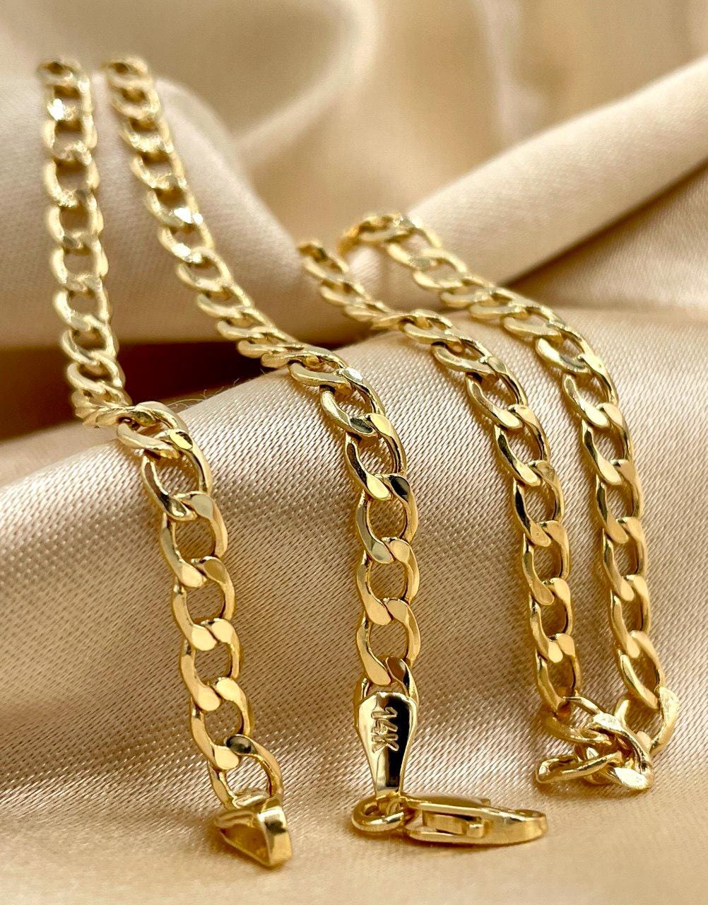 14K Solid Gold,Curb Necklace Chain,(4.5mm)Width,Real Solid Gold, Chunky Necklace Chain,Birthday Gift For Her/Him!
