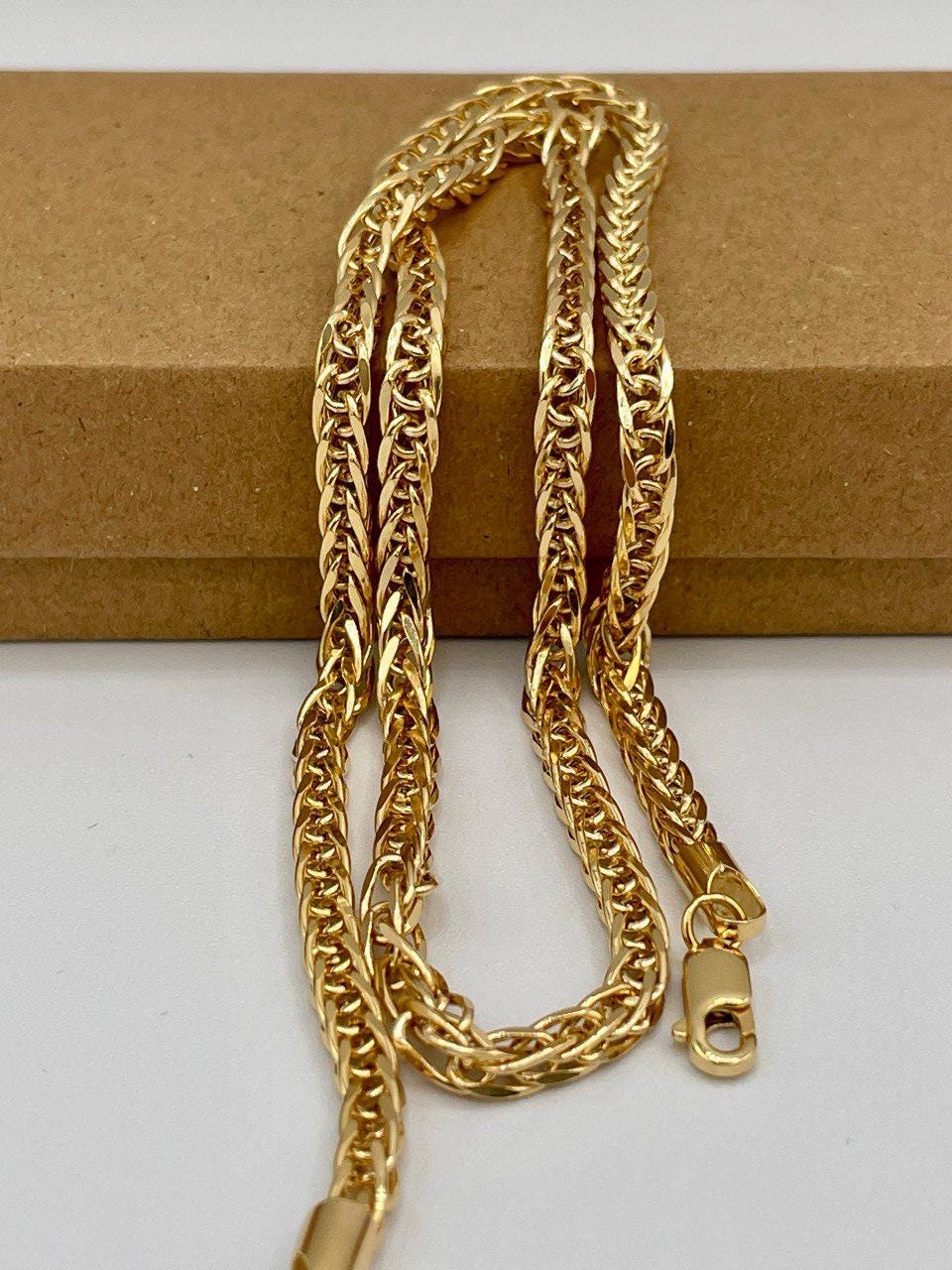 14K Solid Gold Franco, Real Gold Chain Necklace,(4mm)Thickness, Fox Chain, Birthday Gift For Her/Him