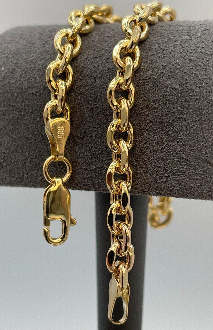 14K Solid Gold Cable Bracelet, Cable Link Chain Gold,Diamond Cut High Polish Solid Gold Chain-Stunning Shine & Detail,Birthday Gift Her/Him!