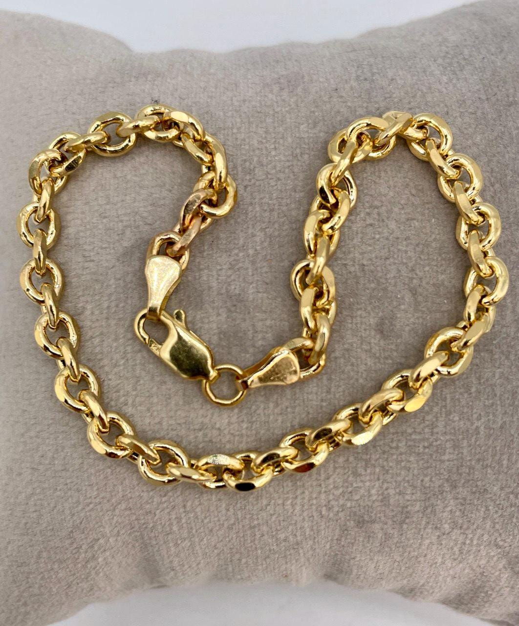 14K Solid Gold Cable Bracelet, Cable Link Chain Gold,Diamond Cut High Polish Solid Gold Chain-Stunning Shine & Detail,Birthday Gift Her/Him!
