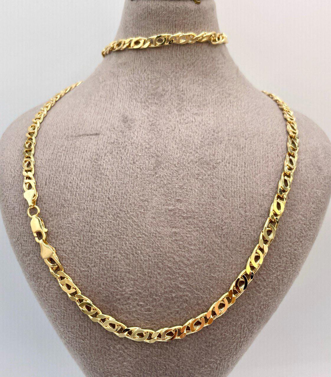 14K Solid Gold Tiger Eye Necklace,(4.1mm)Width,Real Gold Necklace,Solid Link Chain Necklace,