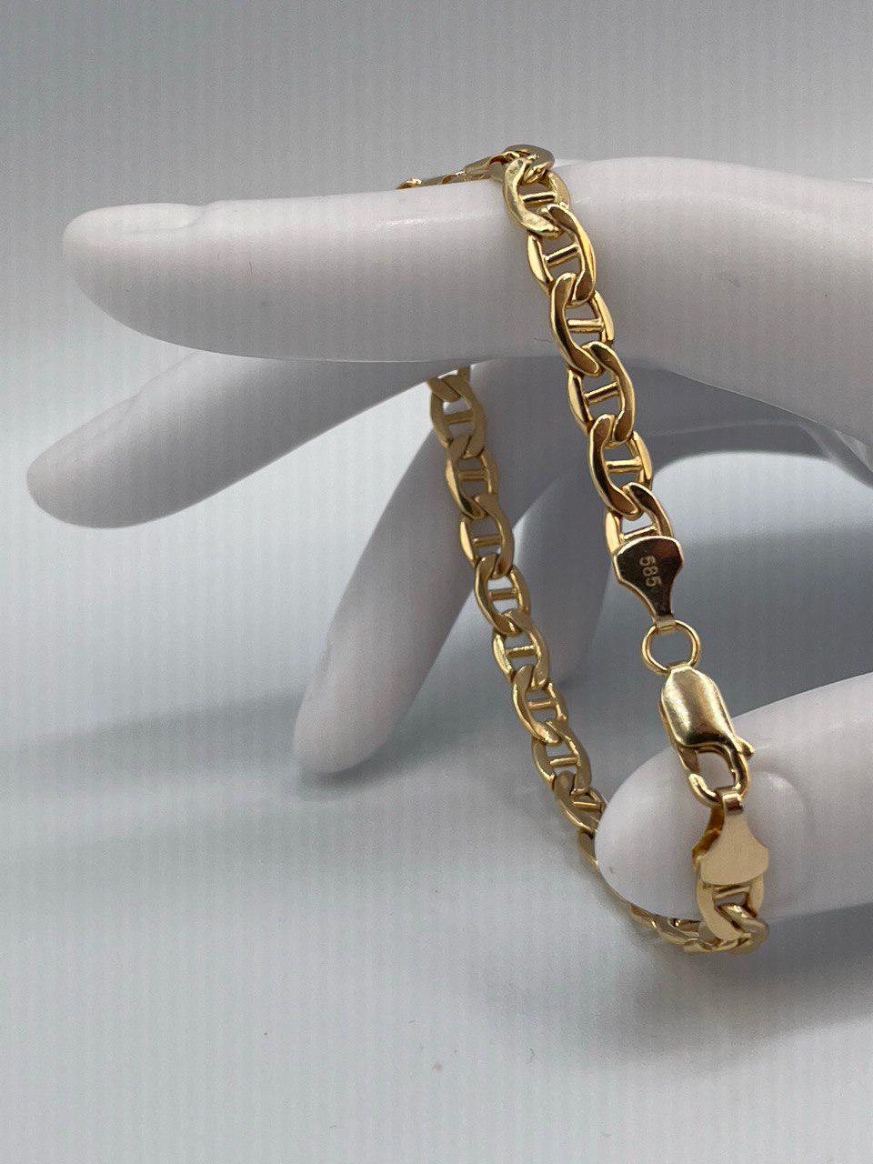 14K Solid Gold Anchor Bracelet, Solid Link Gold, (5 mm)Width,Real Gold Bracelet,Birthday Gift For Her/Him!