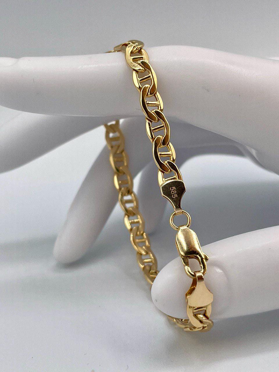 14K Solid Gold Anchor Bracelet, Solid Link Gold, (5 mm)Width,Real Gold Bracelet,Birthday Gift For Her/Him!