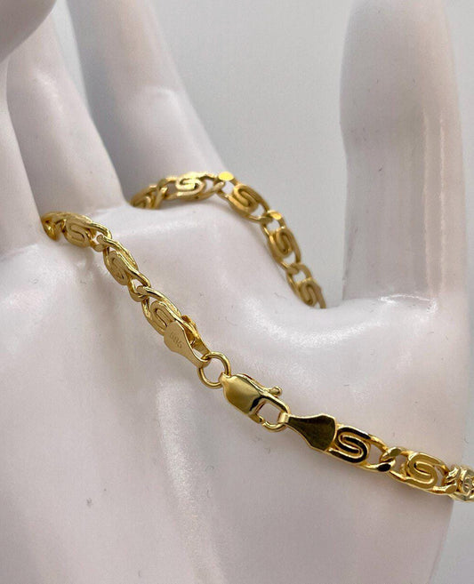 14K Solid Link Chain Gold ,Snail Chain With Spiral Links,Real Solid Link Gold Bracelet,Yellow Gold Chain,4mm Thickness , Gift,For Her/Him!