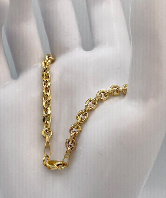 14K Solid Gold Cable Bracelet, Cable Link Chain Gold,Diamond Cut High Polish Solid Gold Chain-Stunning Shine & Detail,Birthday Gift Her/Him!