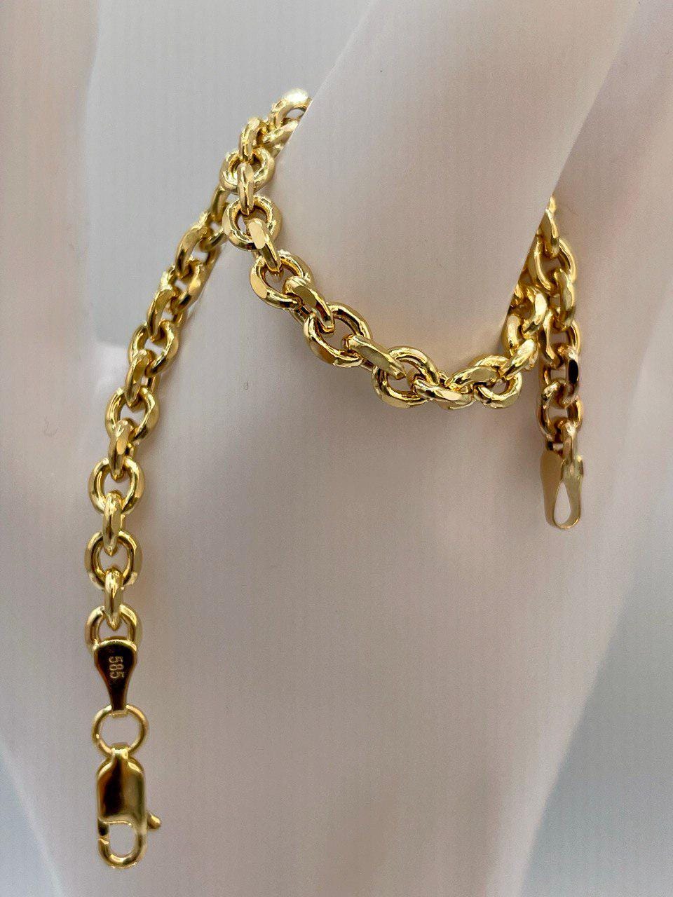 14K Solid Gold Cable Bracelet, Cable Link Chain Gold,Diamond Cut High Polish Solid Gold Chain-Stunning Shine & Detail,Birthday Gift Her/Him!
