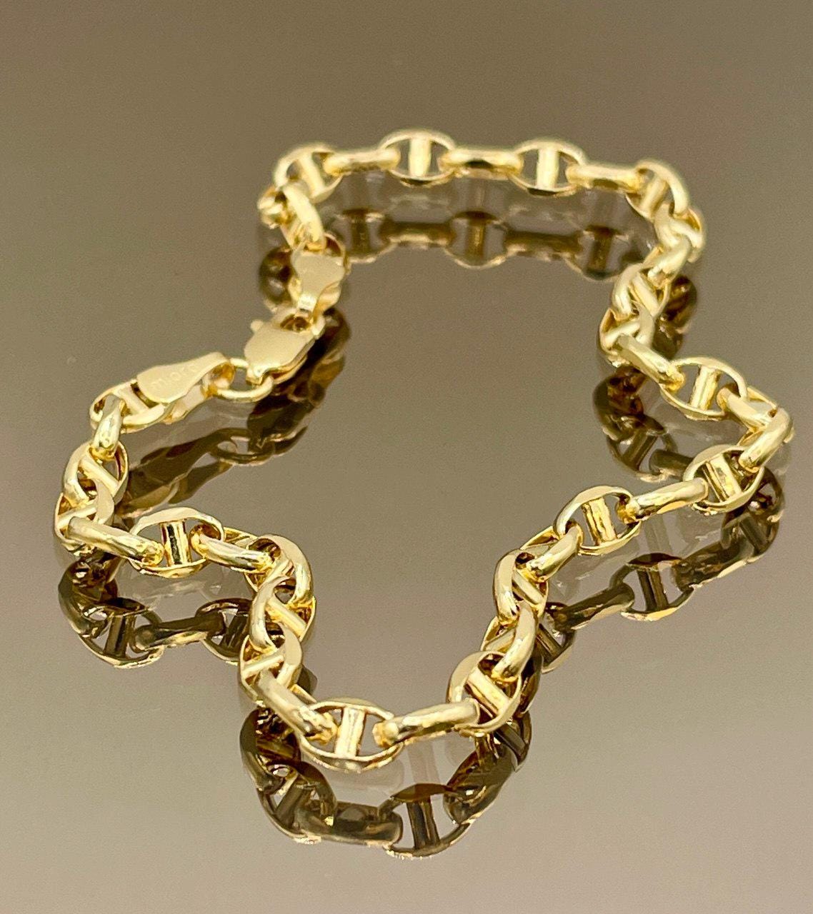 Solid 14K Gold Anchor Bracelet Link Chain,(4mm Thickness),Elegant 14K Solid Anchor Bracelet -Classic Everyday Luxury, Birthday Gift Her/Him!