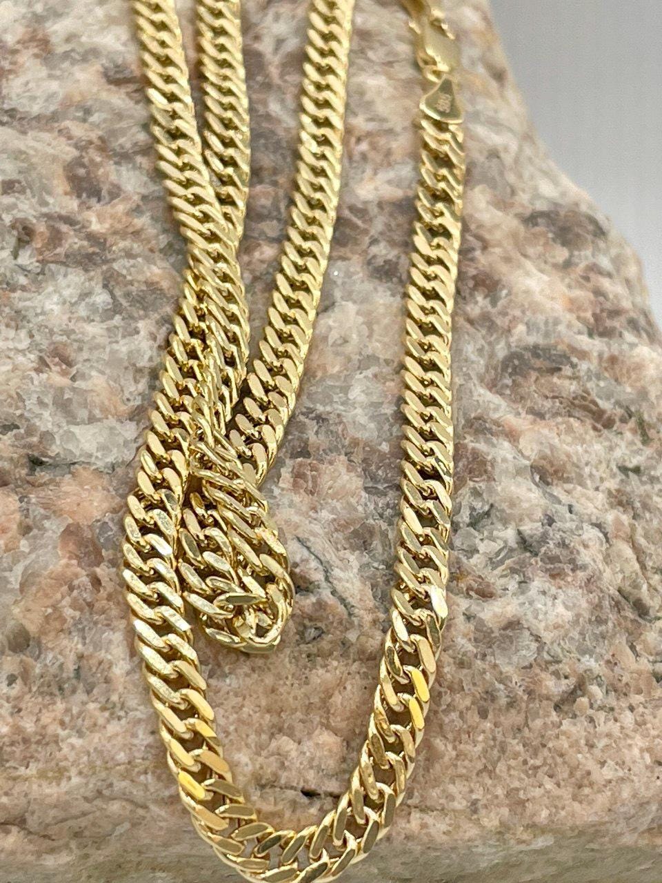 14K Solid Gold Curb Chain Necklace, Real Solid Gold Necklace,(4mm Width),Miami Cuban Necklace, Gift For Her/Him