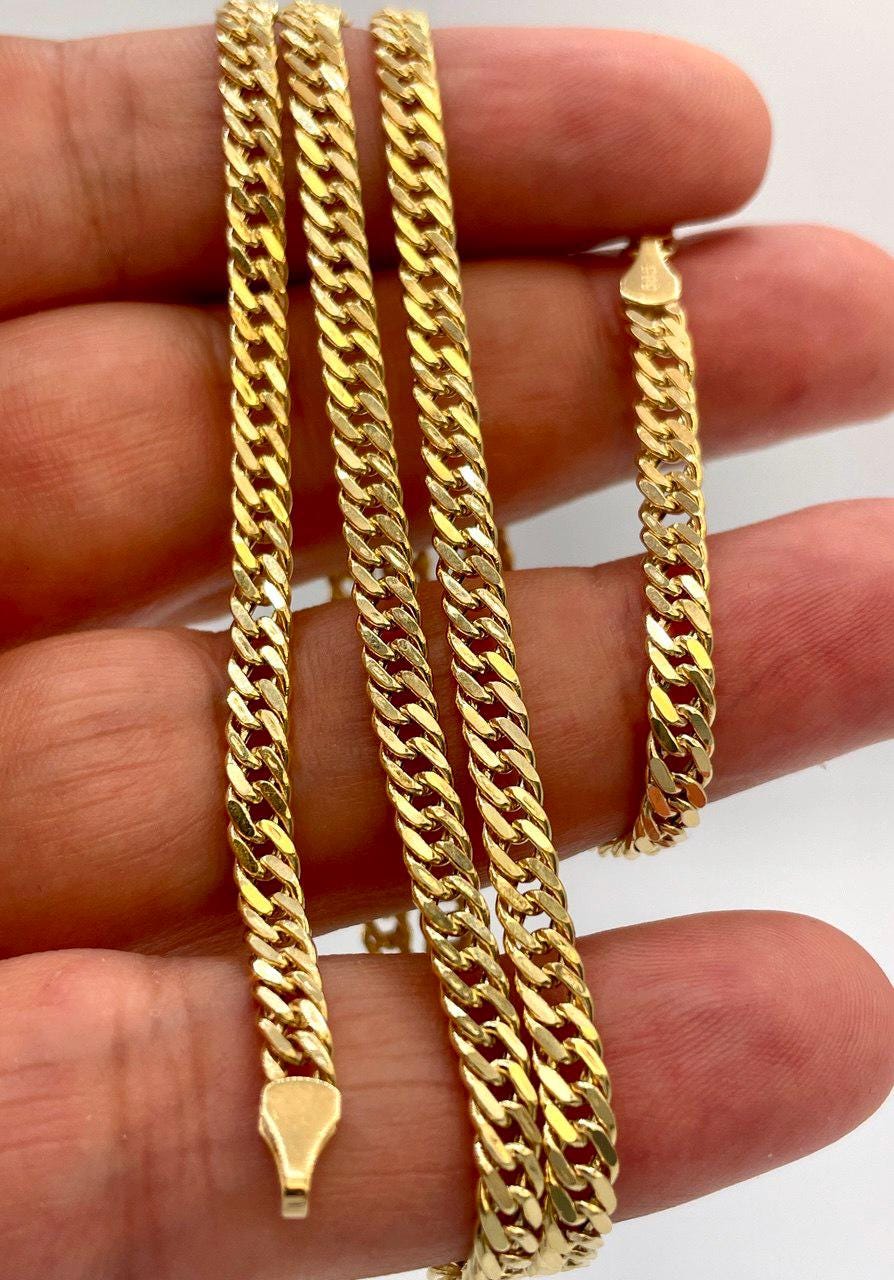 14K Solid Gold Curb Chain Necklace, Real Solid Gold Necklace,(4mm Width),Miami Cuban Necklace, Gift For Her/Him