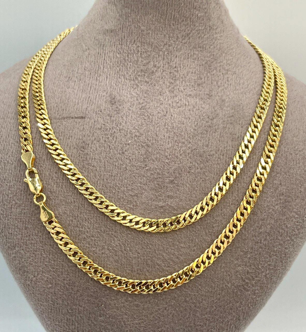 14K Solid Gold Curb Chain Necklace, Real Solid Gold Necklace,(4mm Width),Miami Cuban Necklace, Gift For Her/Him