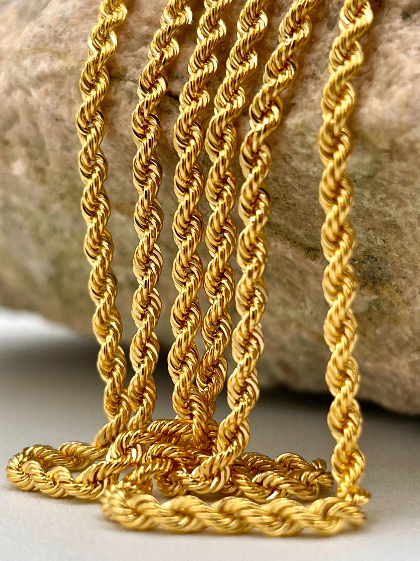 14K Yellow Gold Rope Chain Diamond cut Necklace, 25.5" - 29.5"Length , 2mm Thickness For Her/Him