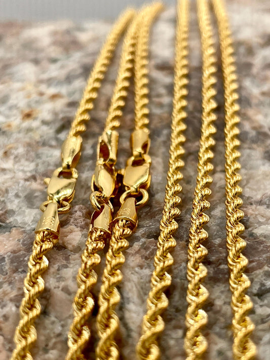 14K Yellow Gold Rope Chain Diamond cut Necklace, 25.5" - 29.5"Length , 2mm Thickness For Her/Him