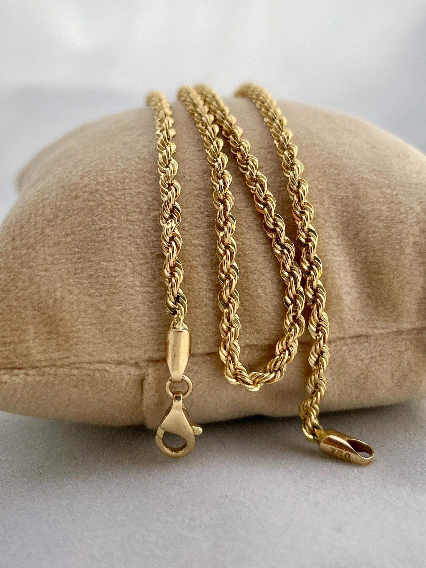 18K GOLD ROPE CHAIN(3mm) Necklace,Real Gold,Yellow Gold,Diamond Cut,Birthday Gift,Partner Gift,For Her,For Him,Christmas Gift,Gift For Dad