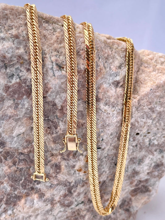 18K Solid Gold Curb Chain Necklace,Solid 18K Real Gold Curb Links Miami Cuban Chain,Diamond Cut, 4mm-thick Solid Gold Chain for Him/Her!