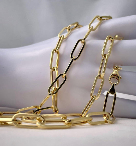 Solid Gold 14K Paperclip Necklace,(5.5mmwidth),Real Gold Necklace Chain, Gift For Her/Him!