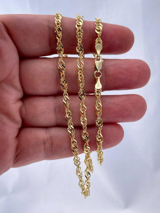 14K Gold Singapor Necklace Chain, Real Gold Chain,(4mm Width),Diamond Cut Necklace Chain, Gift For Her/Him!