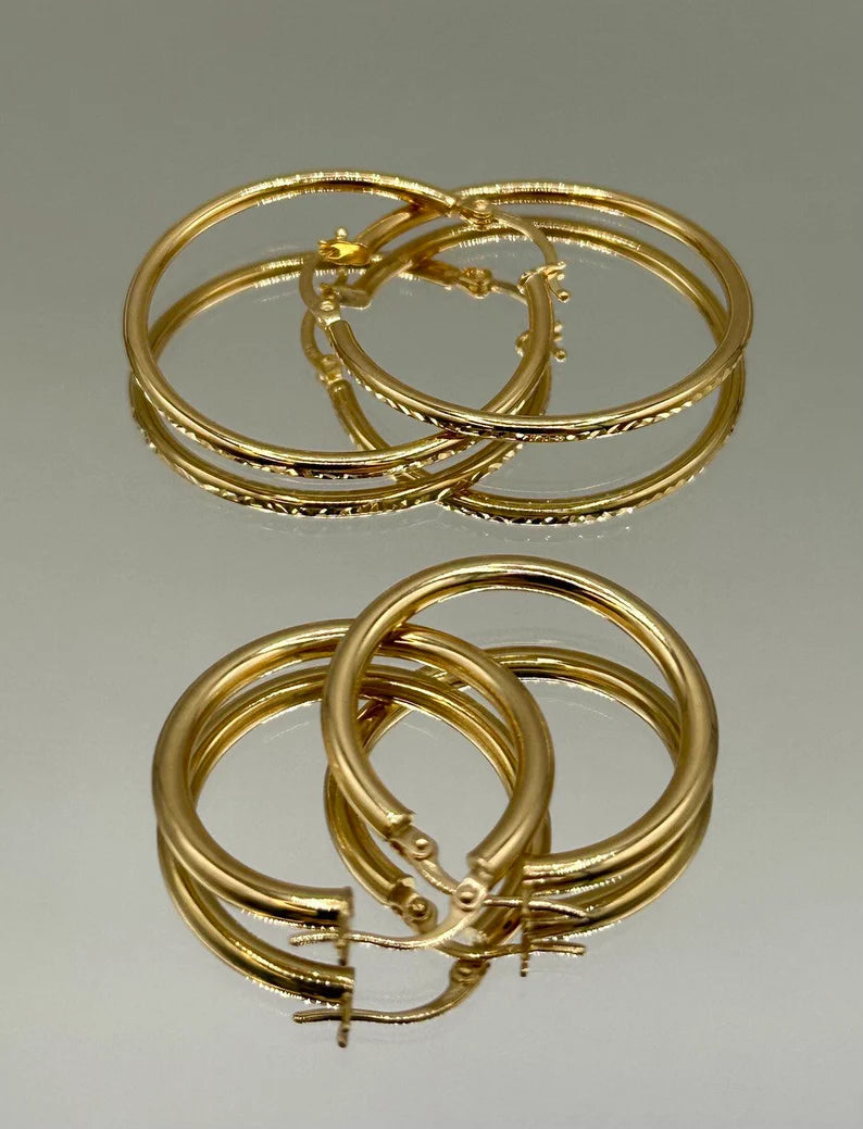 18K Gold Hoop Earrings,Real Gold, Latch back Closer,. A Must-Have Style! Classic Staple! A Perfect Gift For Every Ceremony!