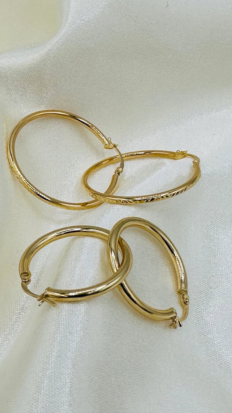 18K Gold Hoop Earrings,Real Gold, Latch back Closer,. A Must-Have Style! Classic Staple! A Perfect Gift For Every Ceremony!