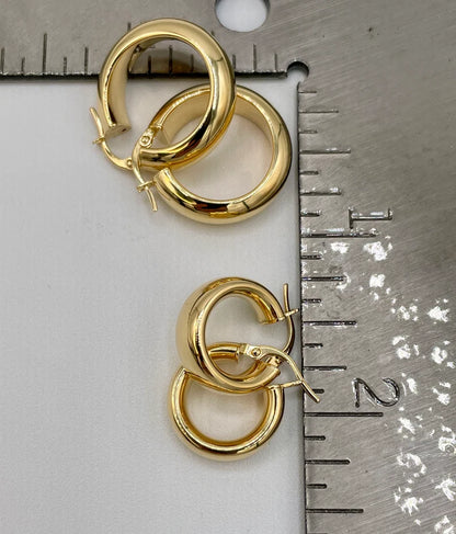 18K Real Gold Thick Hoop Earrings, Chunky Hoops, Polished Chunky Gold Hoop Earrings, Hoops for Women,18K Gold Hoop Earrings Gift for Her.