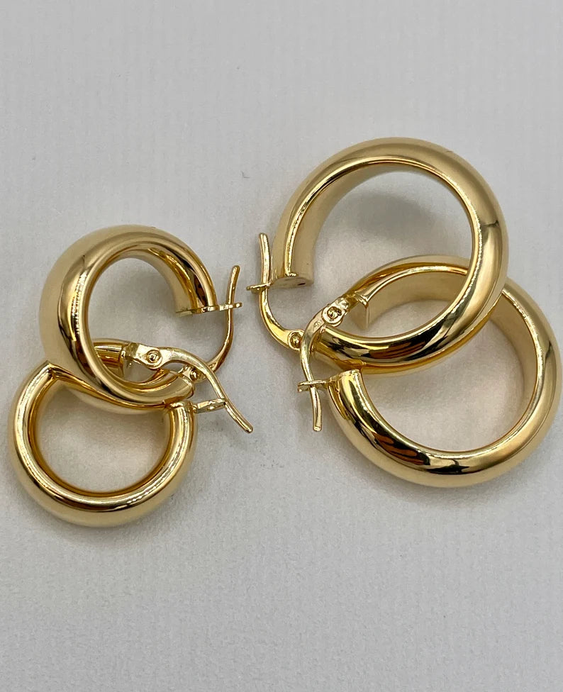 18K Real Gold Thick Hoop Earrings, Chunky Hoops, Polished Chunky Gold Hoop Earrings, Hoops for Women,18K Gold Hoop Earrings Gift for Her.