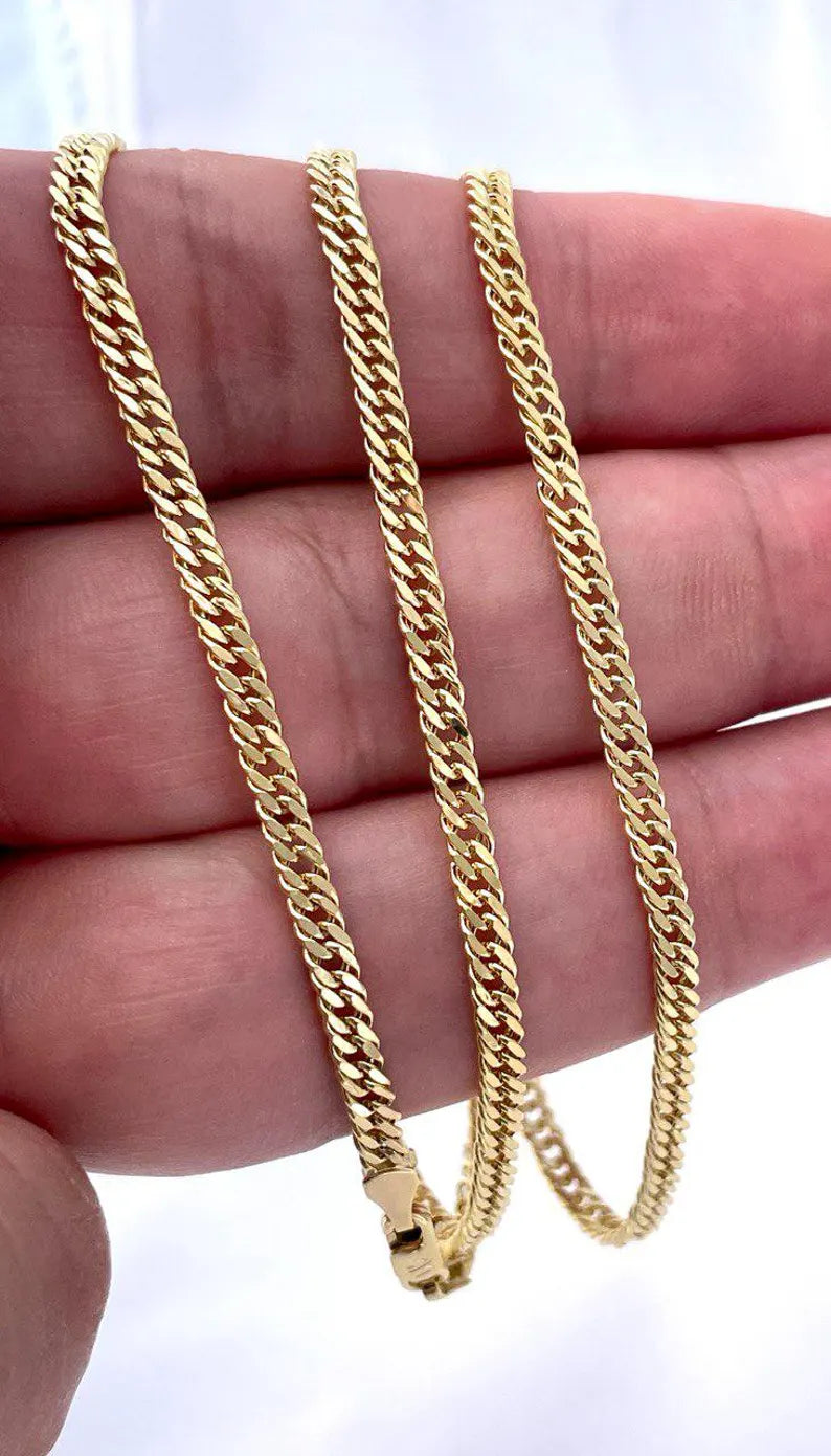 14K Solid Gold Curb Necklace,Real Gold,(3mm Width),Everyday Gold Chain,Unisex Gold Chain