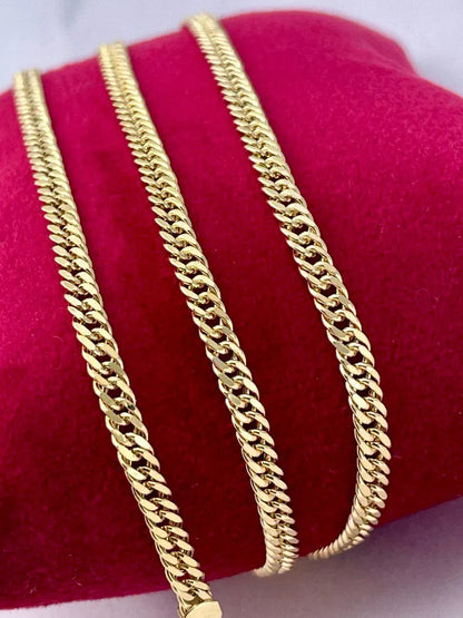 14K Solid Gold Curb Necklace,Real Gold,(3mm Width),Everyday Gold Chain,Unisex Gold Chain