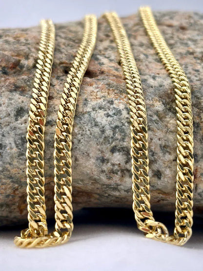 14K Solid Gold Curb Necklace,Real Gold,(3mm Width),Everyday Gold Chain,Unisex Gold Chain